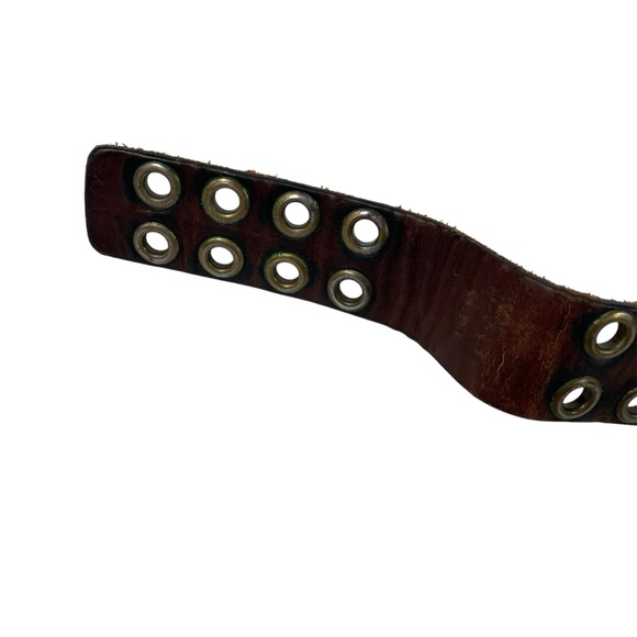 Vintage Double Stacked Eyelet Heavy Duty Brown Leather Belt Grommets & Patina main image 6